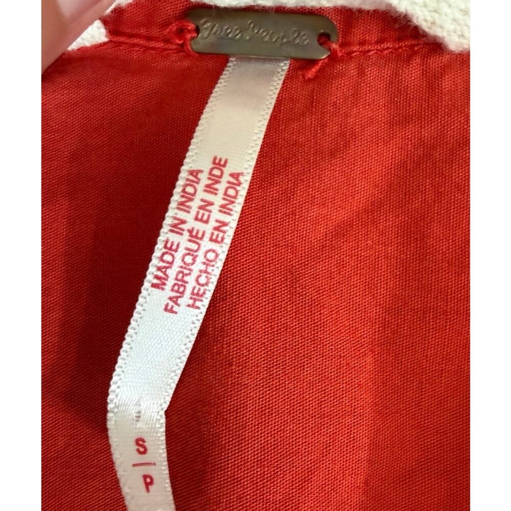 Free People Red Cotton Tiered Mini Shirt Dress Women's Small S Button Front - Picture 3 of 11